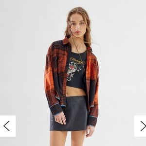 NWT BDG Karl Slouchy Flannel Button-Down Shirt in Red Multi